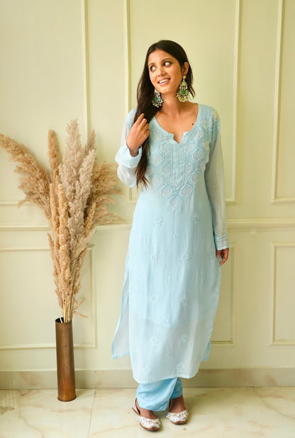 Elizeh chikankari and Pearl kurti in Blue