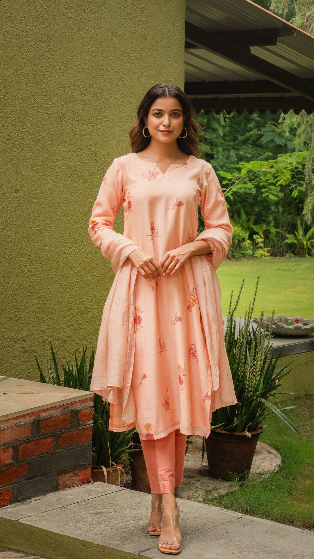 Anusha Mul Chanderi Kurta - Peach