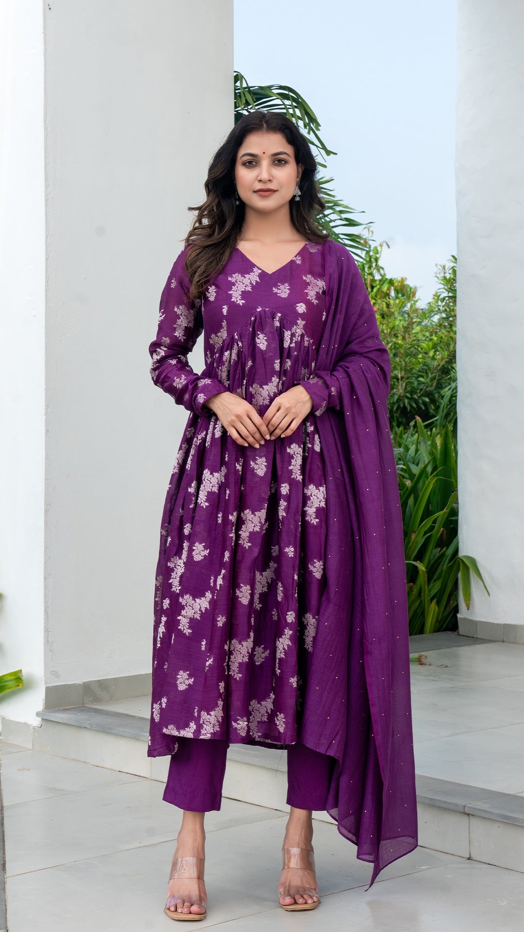 Rucha Woven Chanderi Kurta Set - Purple