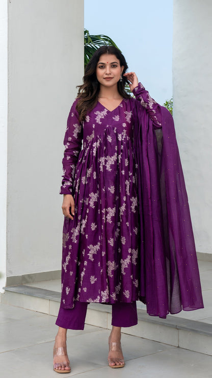 Rucha Woven Chanderi Kurta Set - Purple