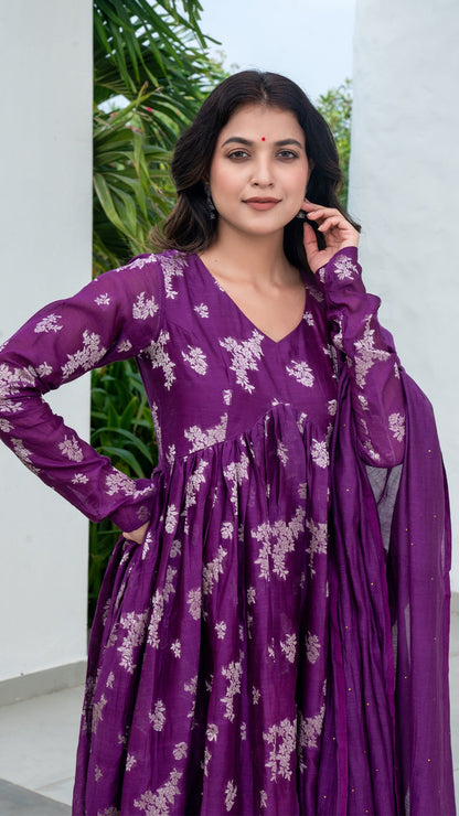 Rucha Woven Chanderi Kurta Set - Purple