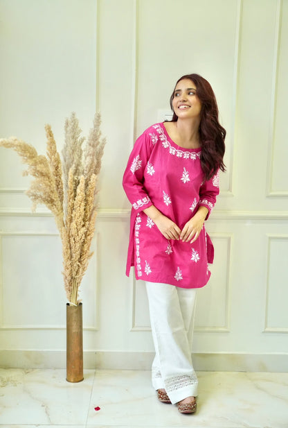 Bela chikankari Co-ord set in Hot Pink