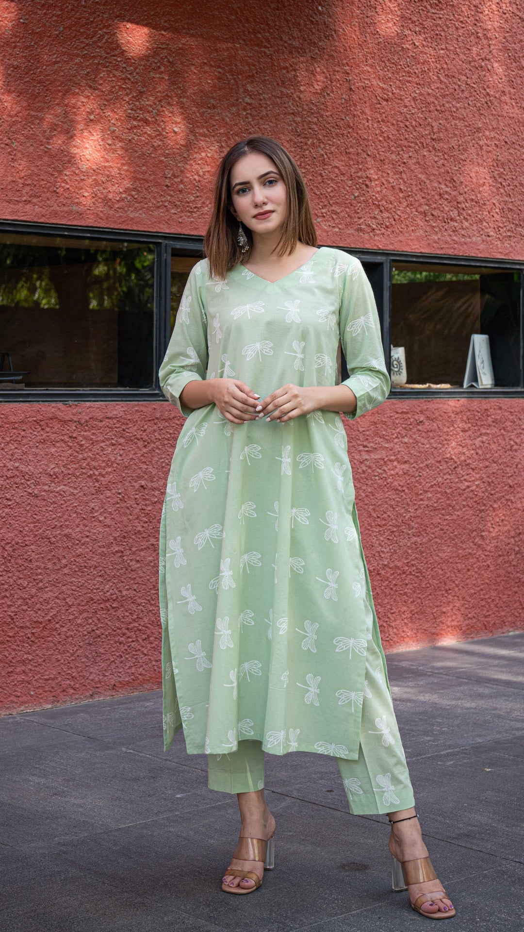 Jenika Discharge Hand Block Cotton Kurta - Mint Green