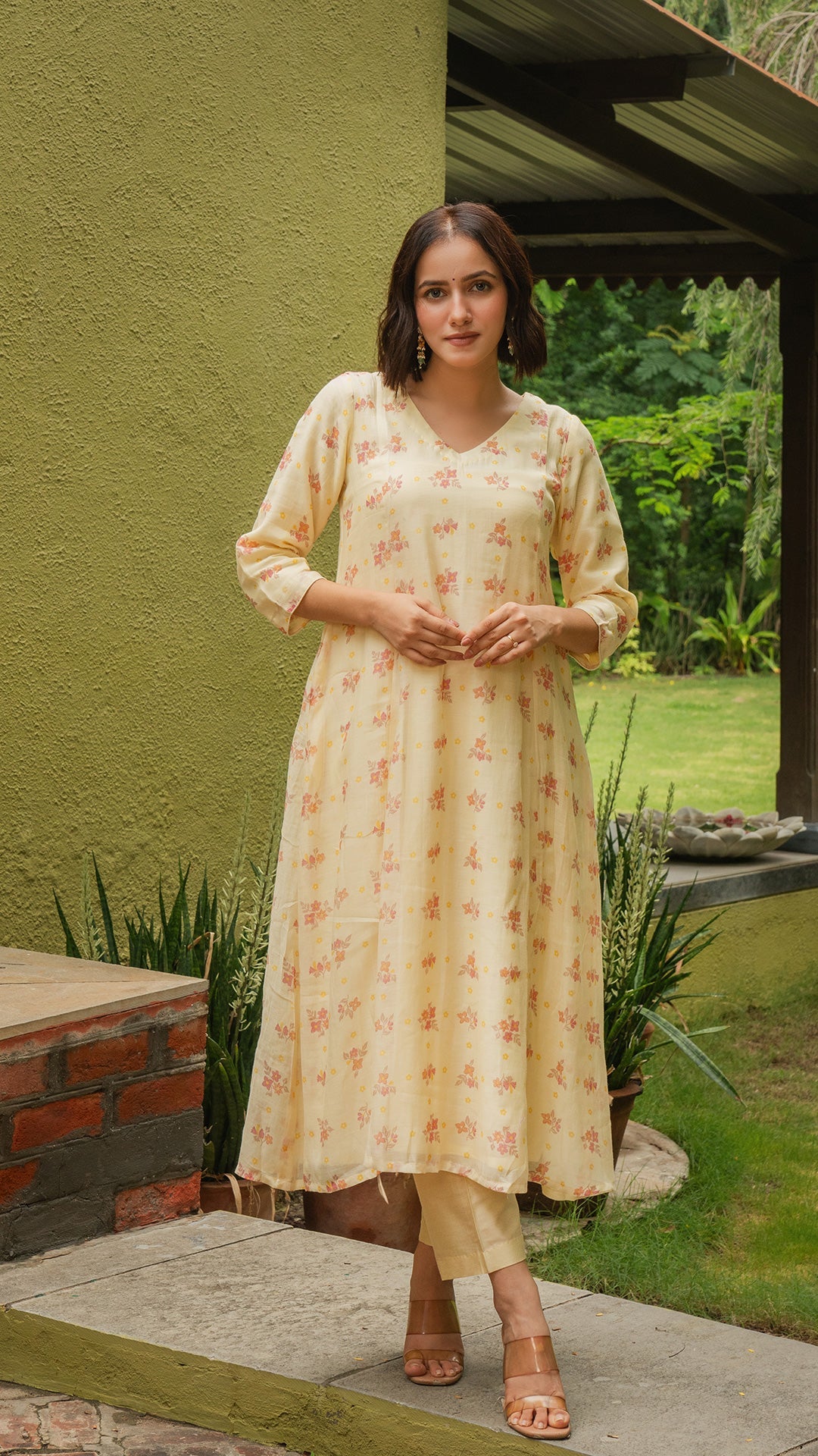 Brinda Mul Chanderi Kurta - Light Lemon