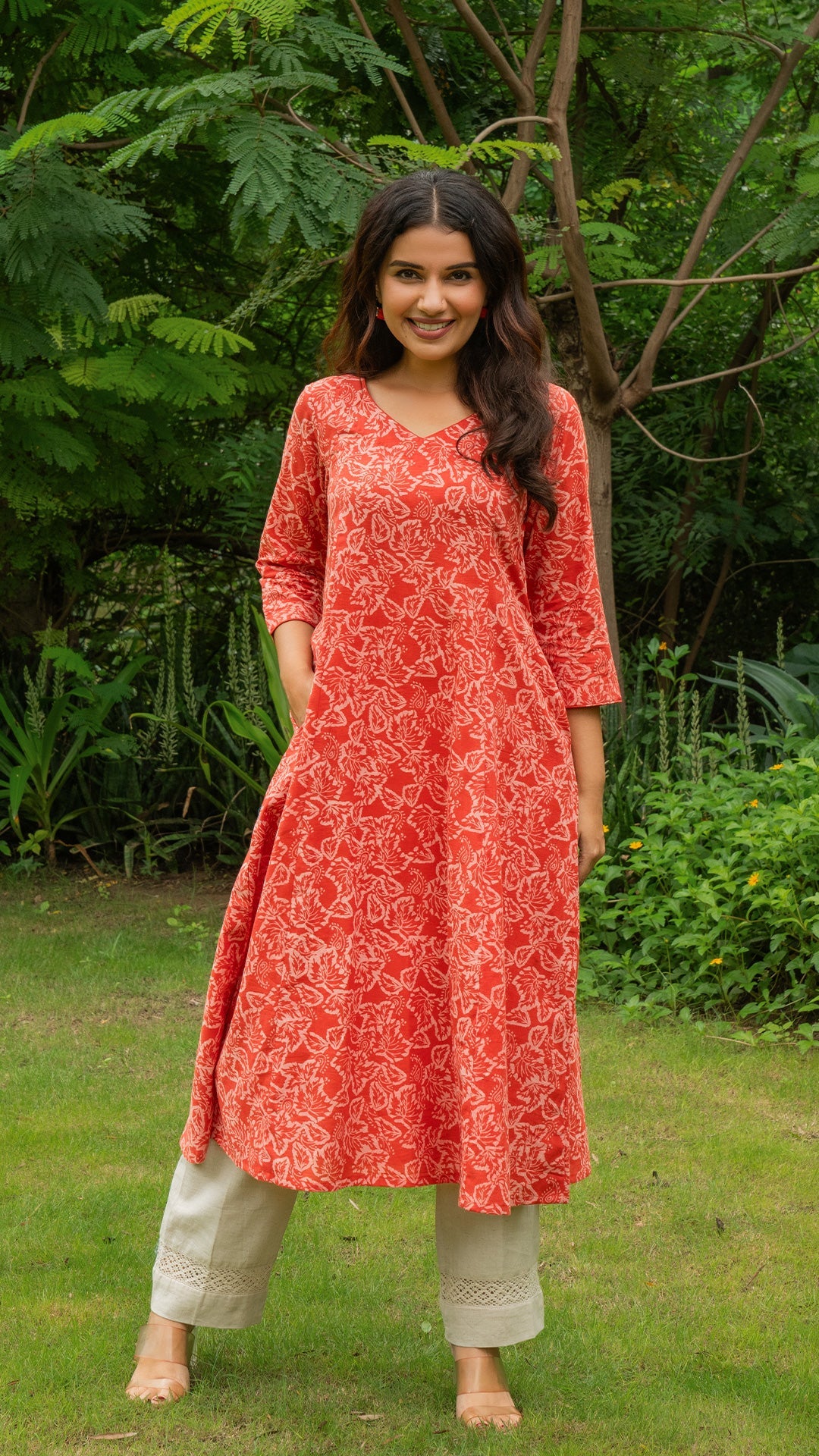 Reema Dabu Hand Block Cotton Kurta In Orange