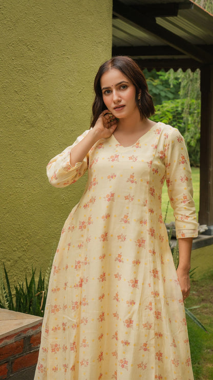 Brinda Mul Chanderi Kurta - Light Lemon