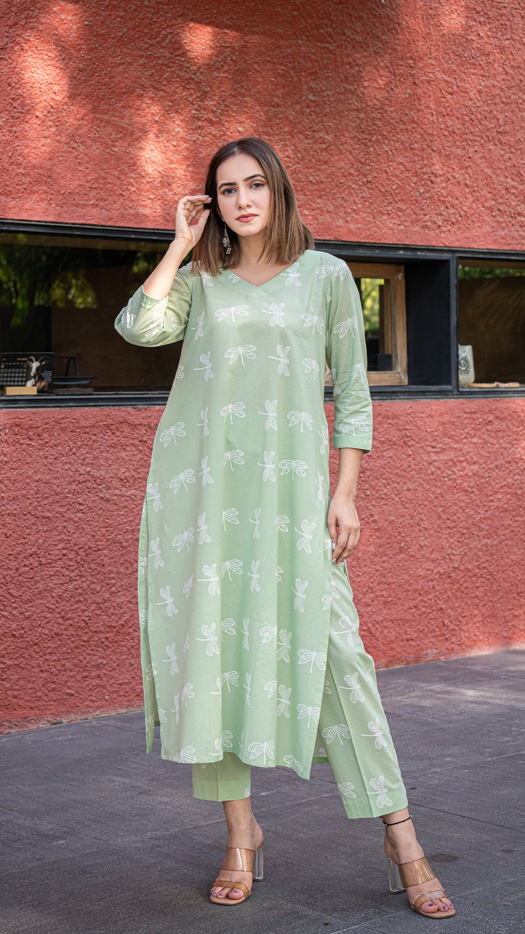 Jenika Discharge Hand Block Cotton Kurta - Mint Green