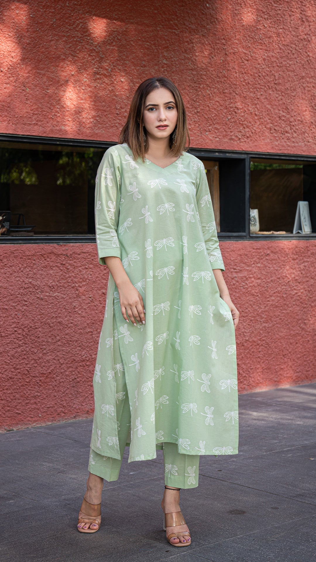 Jenika Discharge Hand Block Cotton Kurta - Mint Green