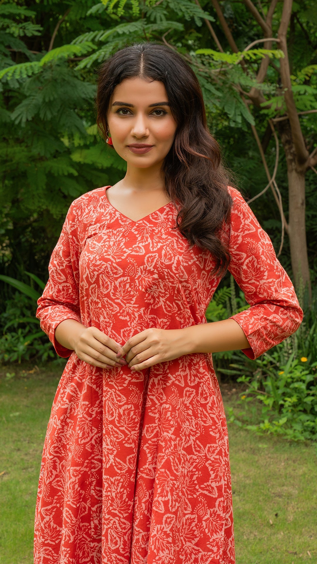 Reema Dabu Hand Block Cotton Kurta In Orange