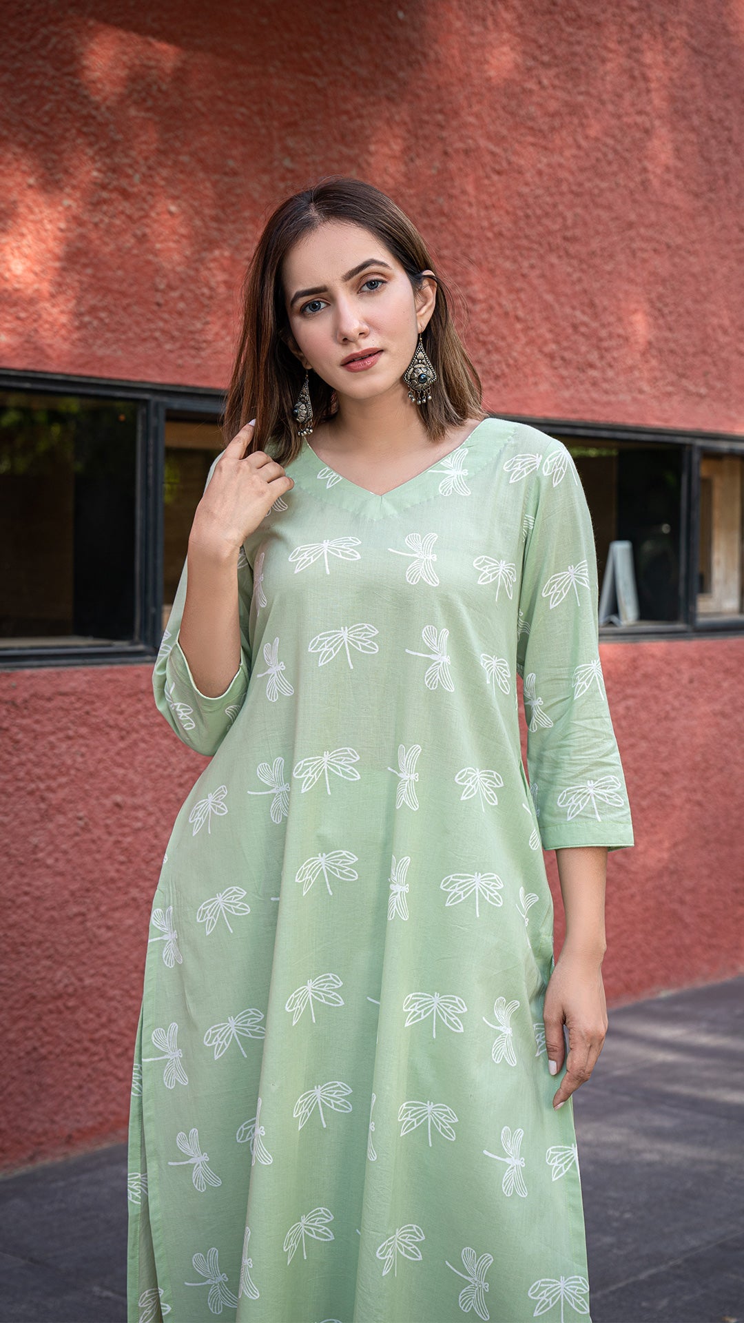 Jenika Discharge Hand Block Cotton Kurta - Mint Green