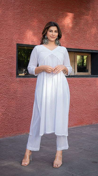 White Crinkled Cotton Kurta