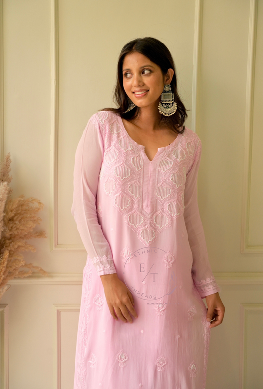 Elizeh chikankari and Pearl kurti in Pink