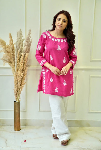 Bela chikankari Co-ord set in Hot Pink