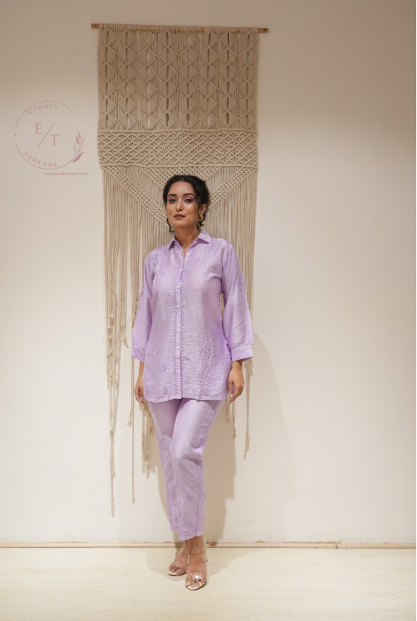 Lily Chikankari co-ord set in Lavender