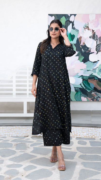 Black Bandhani Cotton Kurta