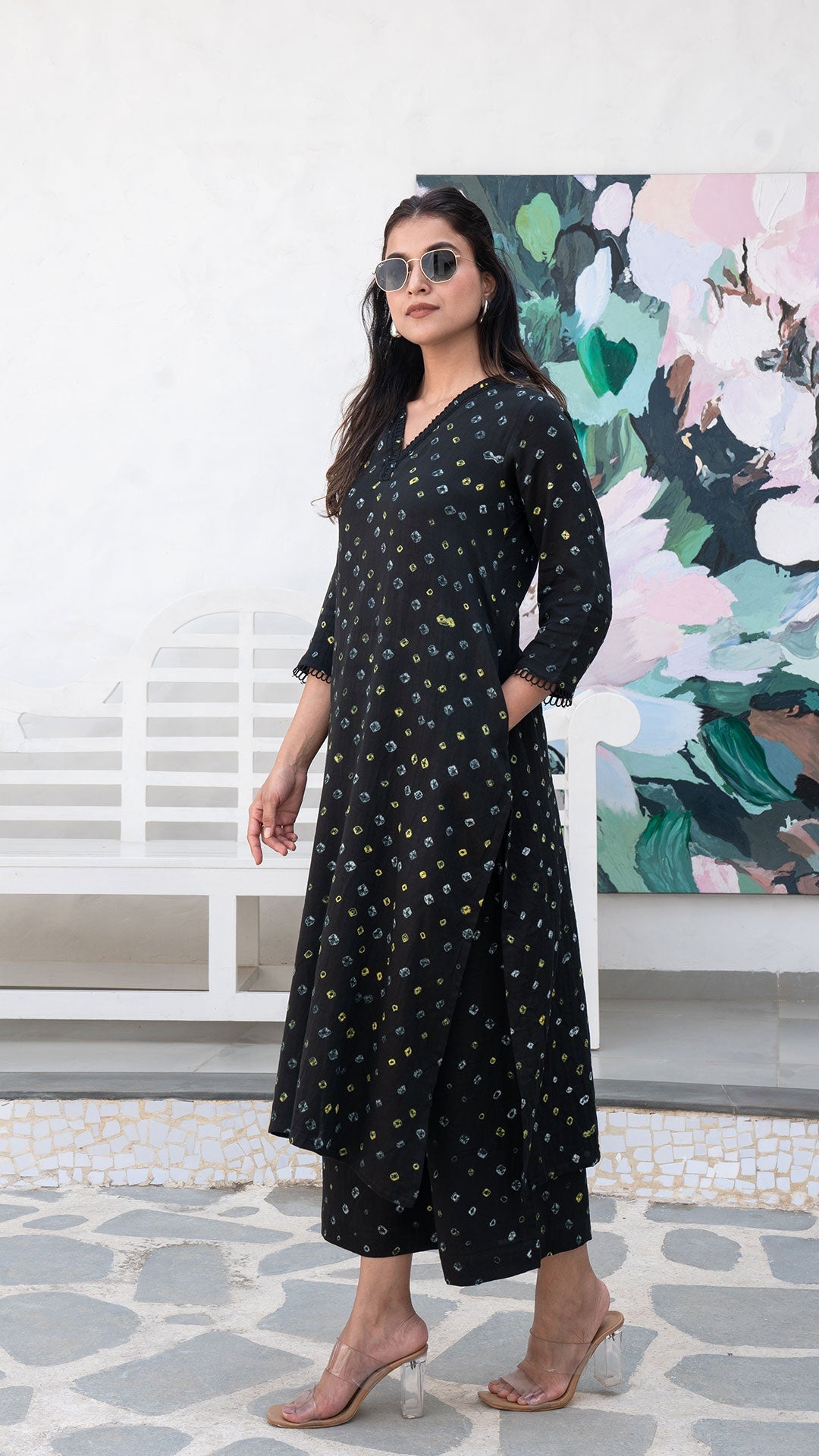 Black Bandhani Cotton Kurta