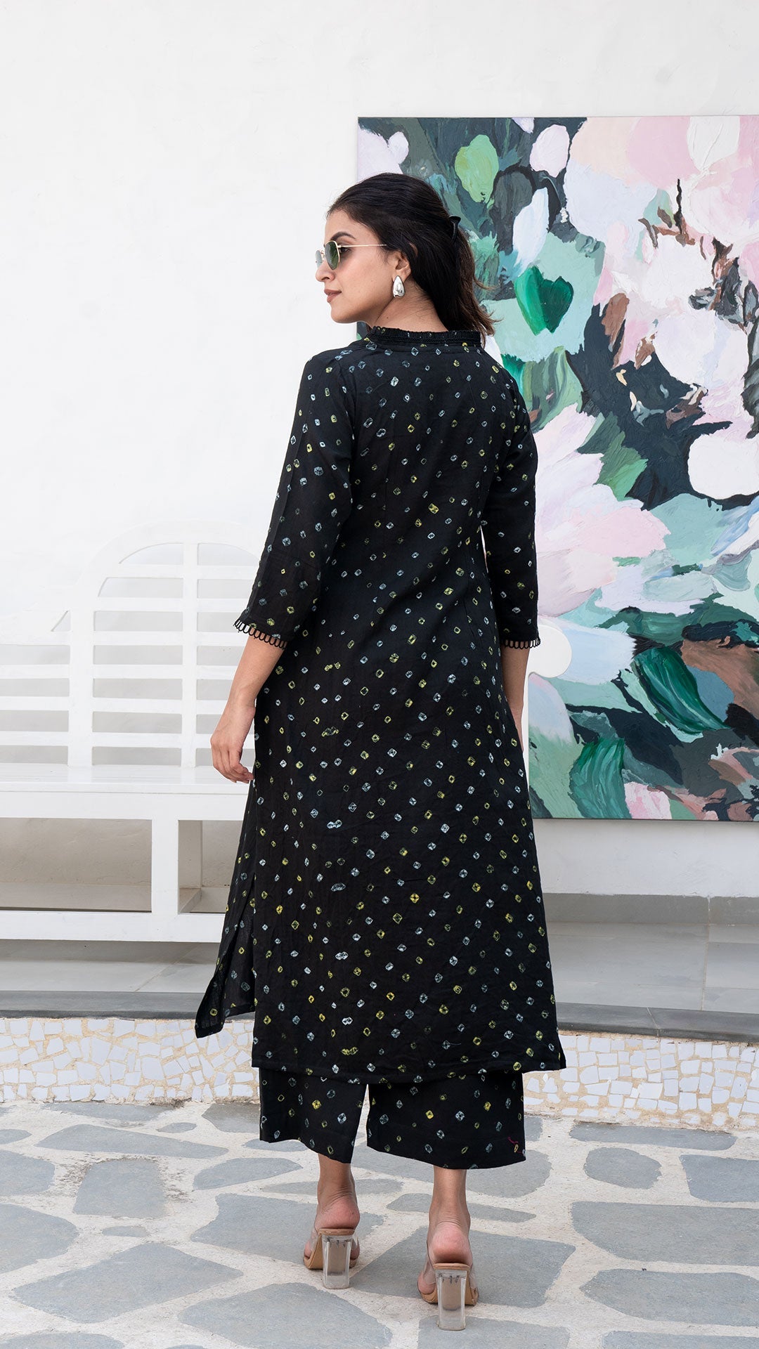 Black Bandhani Cotton Kurta