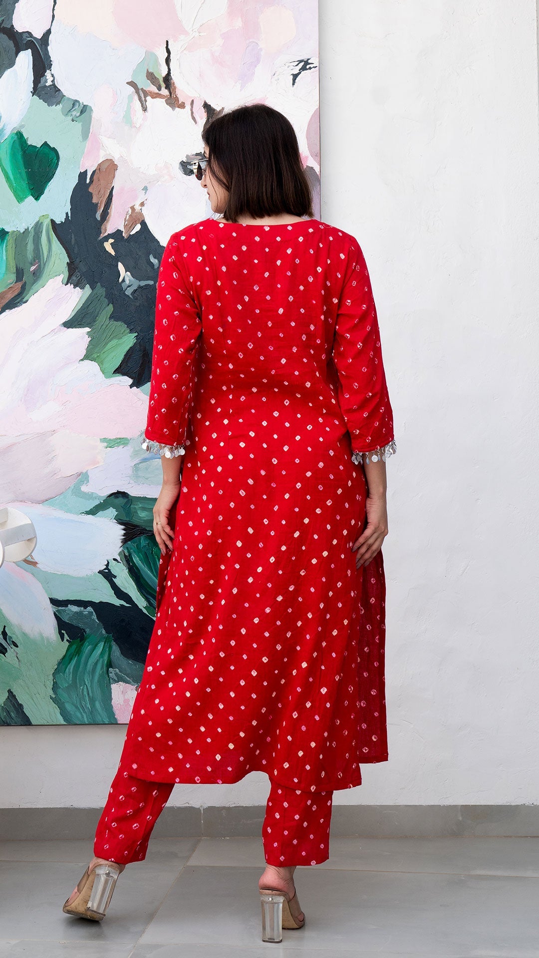 Red Bandhani Cotton Kurta