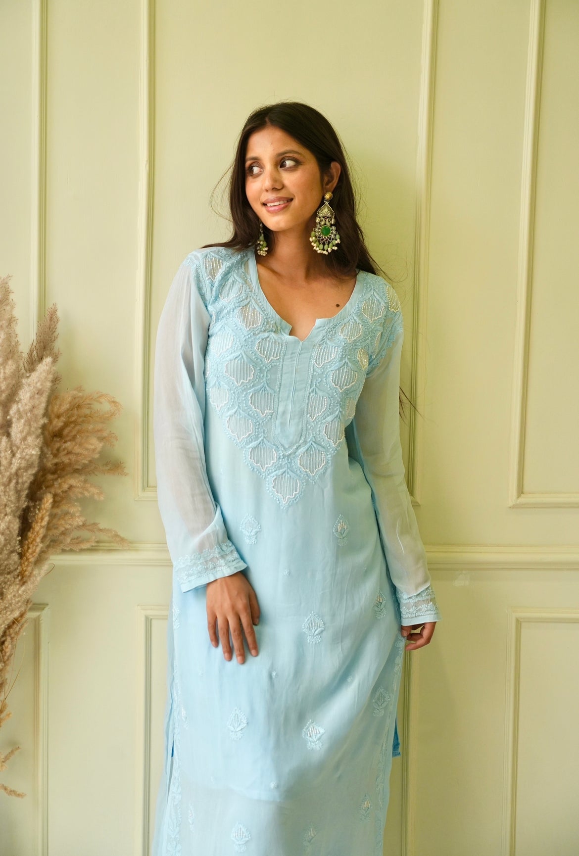 Elizeh chikankari and Pearl kurti in Blue