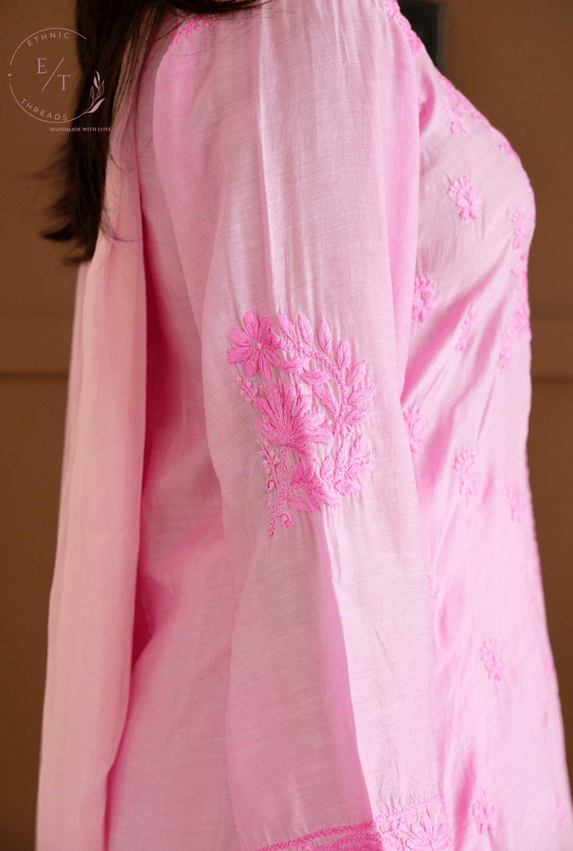 Hayat Chikankari muslin silk Kurti in Pink