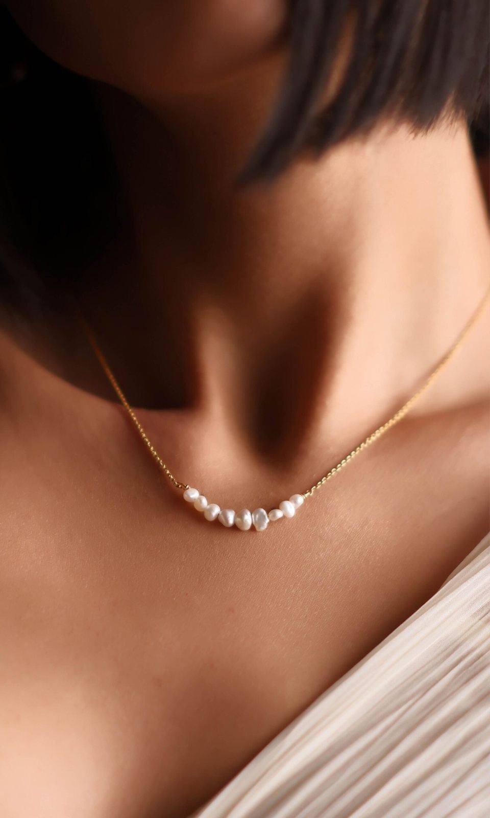 Dainty Pearl Neckpiece & Hoops Combo