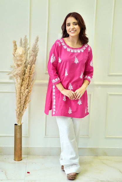 Bela chikankari Co-ord set in Hot Pink