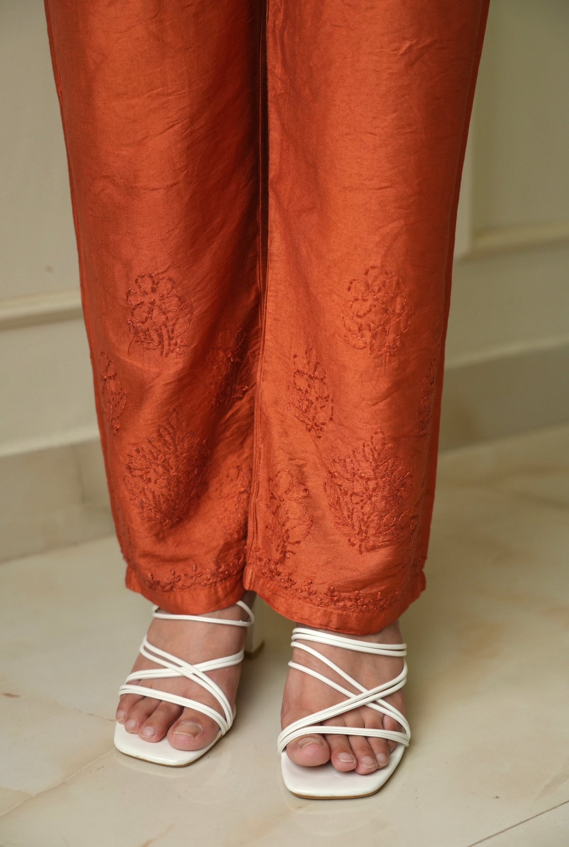 Meher Chikankari co-ord set in Rust