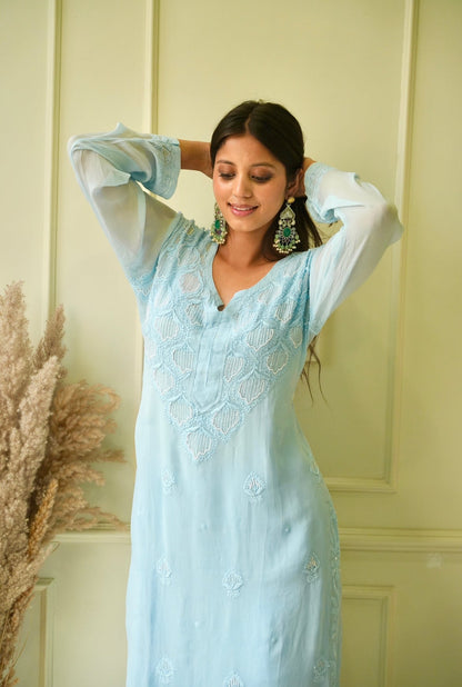 Elizeh chikankari and Pearl kurti in Blue