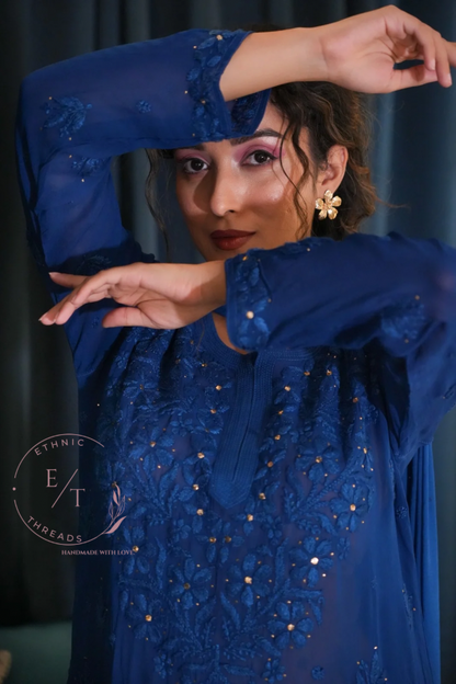 Gulnaaz Chikankari and mukaish kurti in blue