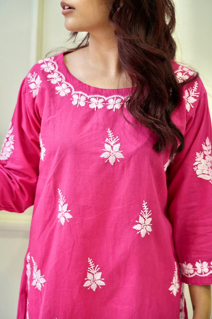 Bela chikankari Co-ord set in Hot Pink