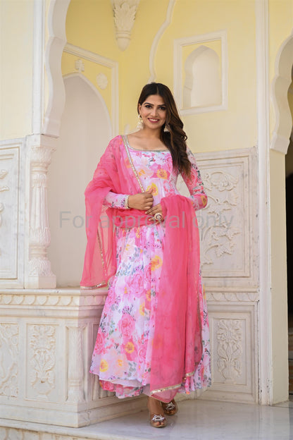 Rosy Pink Printed Anarkali