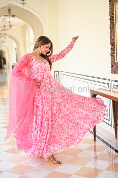 Baby Pink Printed Anarkali