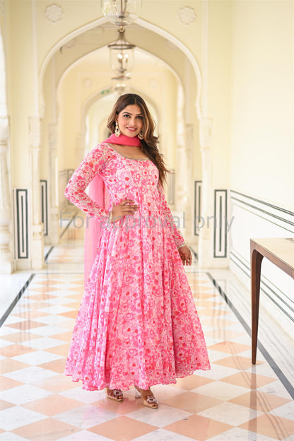 Baby Pink Printed Anarkali