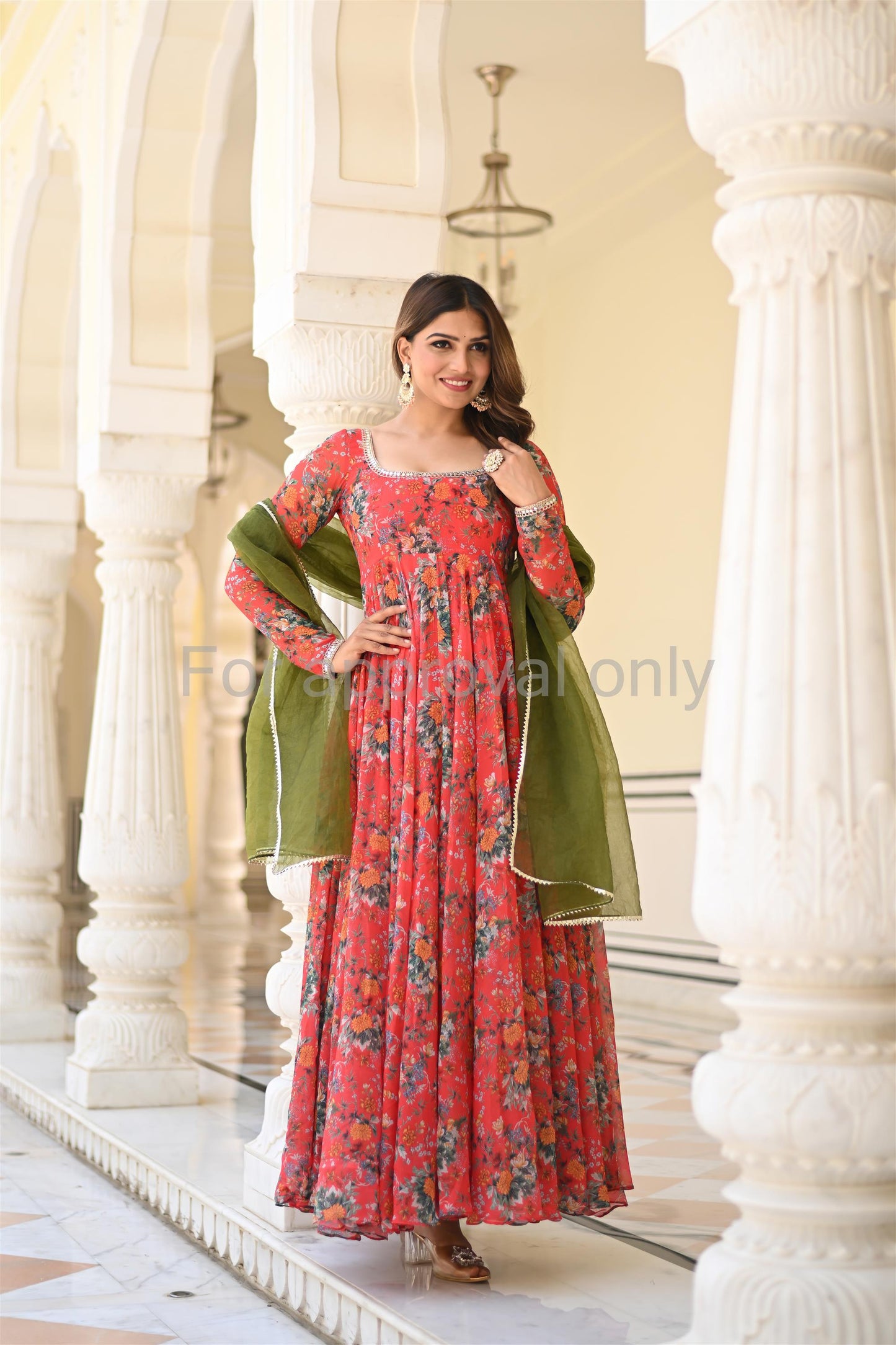 Red and Green Printed Anarkali