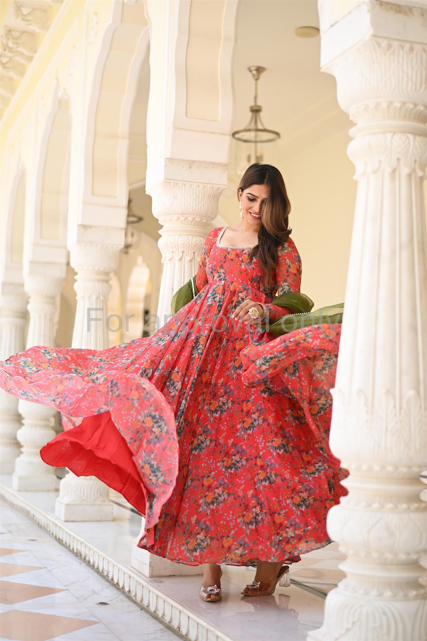 Red and Green Printed Anarkali