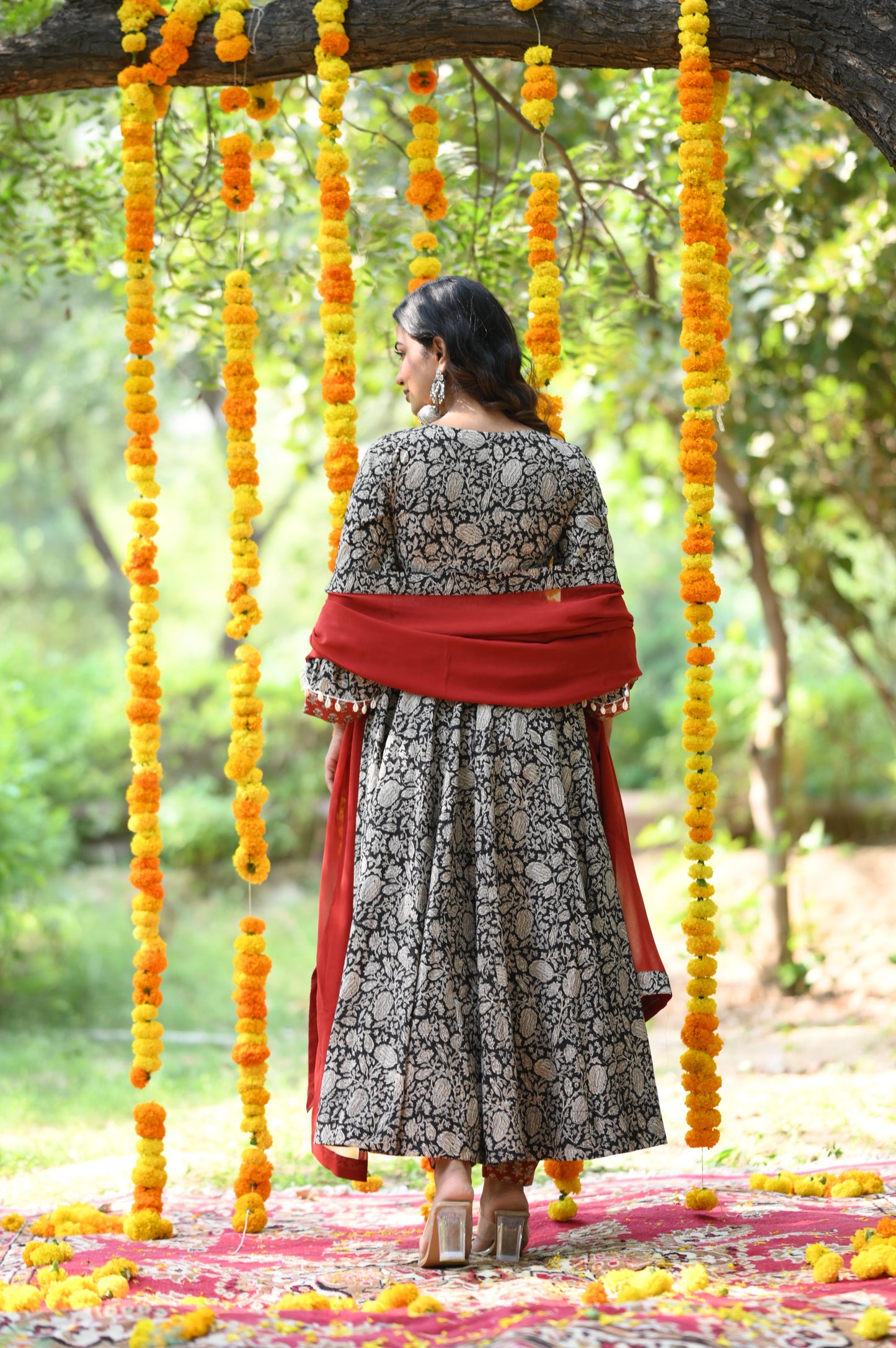 Black Bagru Print Handblock Anarkali