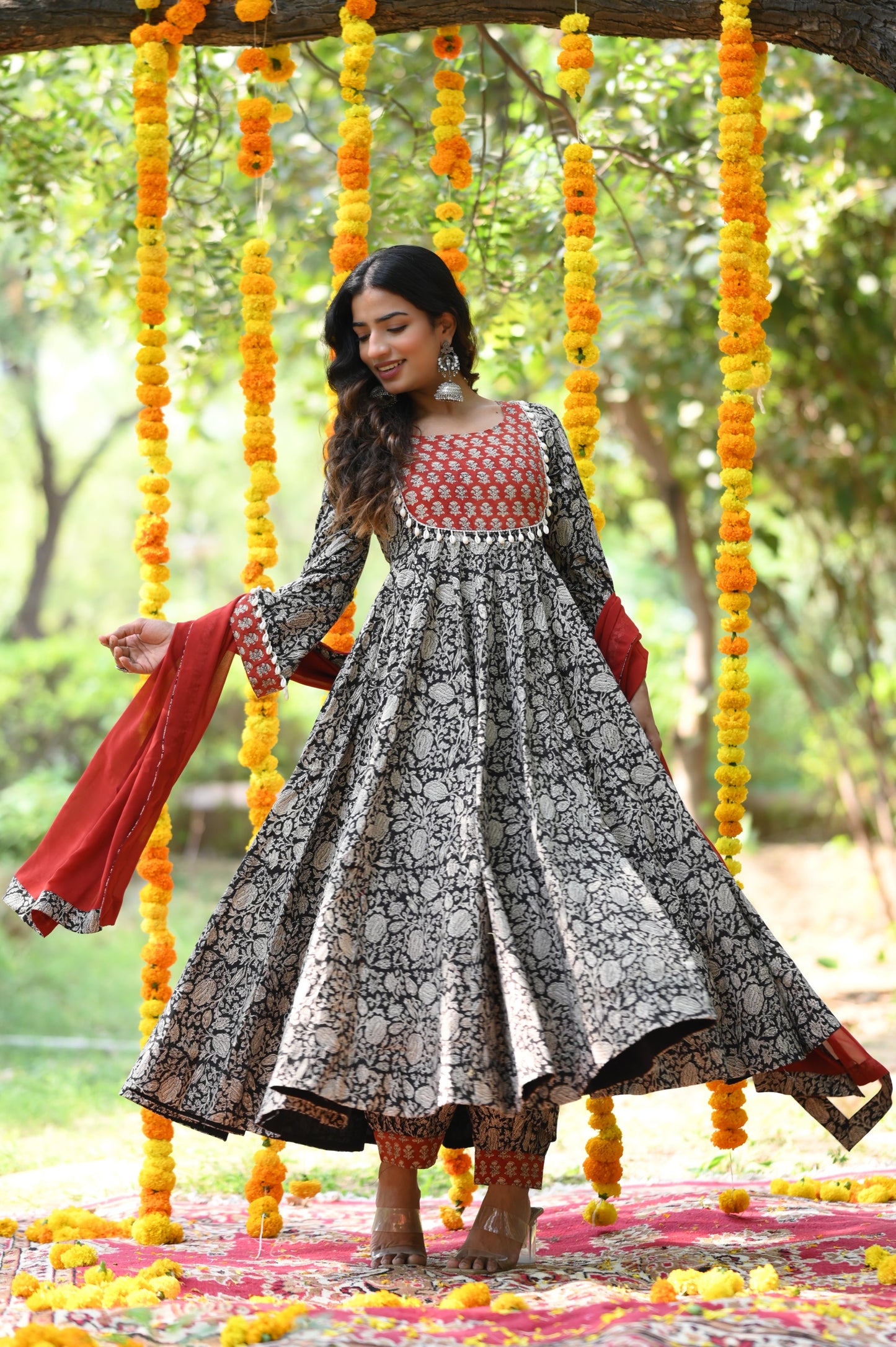 Black Bagru Print Handblock Anarkali