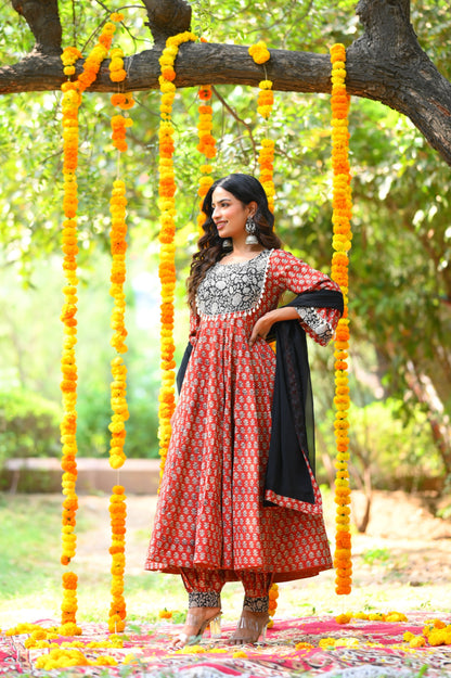 Rustic Red Bagru Print Anarkali