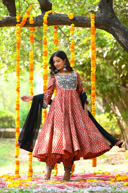 Rustic Red Bagru Print Anarkali