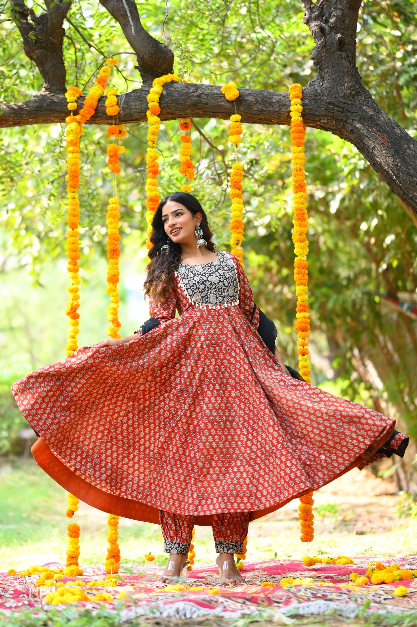 Rustic Red Bagru Print Anarkali