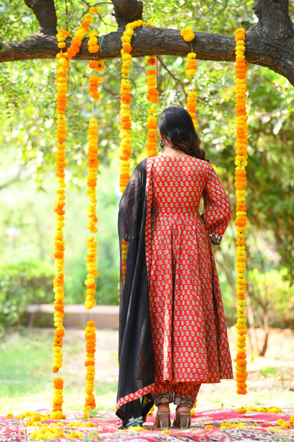 Rustic Red Bagru Print Anarkali