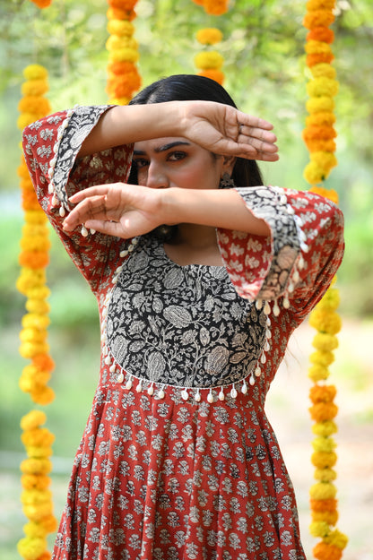 Rustic Red Bagru Print Anarkali