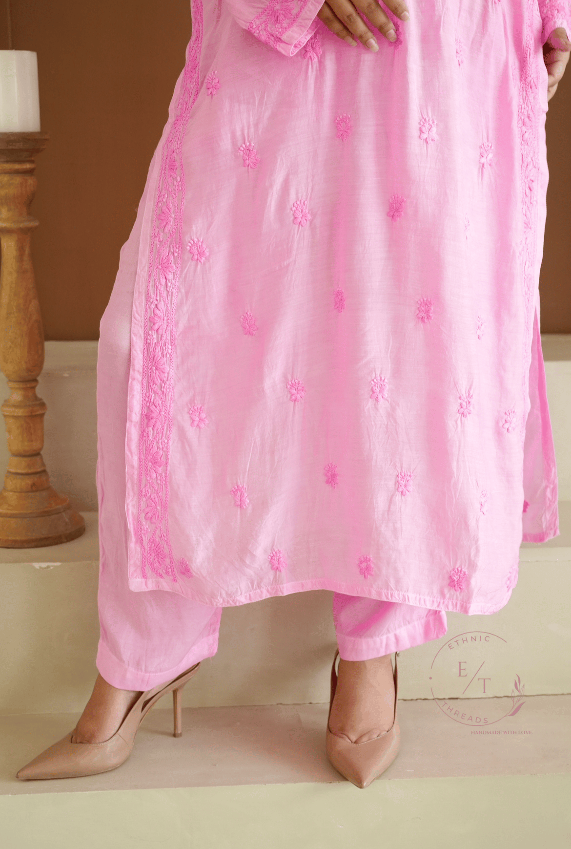 Hayat Chikankari muslin silk Kurti in Pink