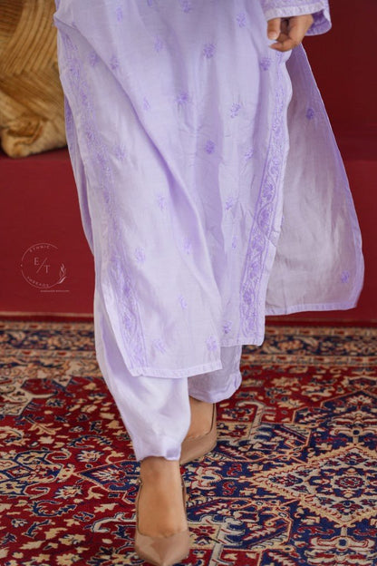 Hayat Chikankari muslin silk Kurti in Lavender