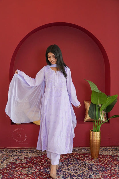 Hayat Chikankari muslin silk Kurti in Lavender