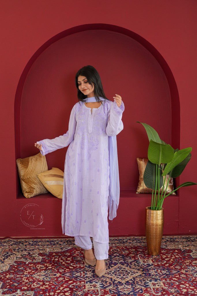 Hayat Chikankari muslin silk Kurti in Lavender