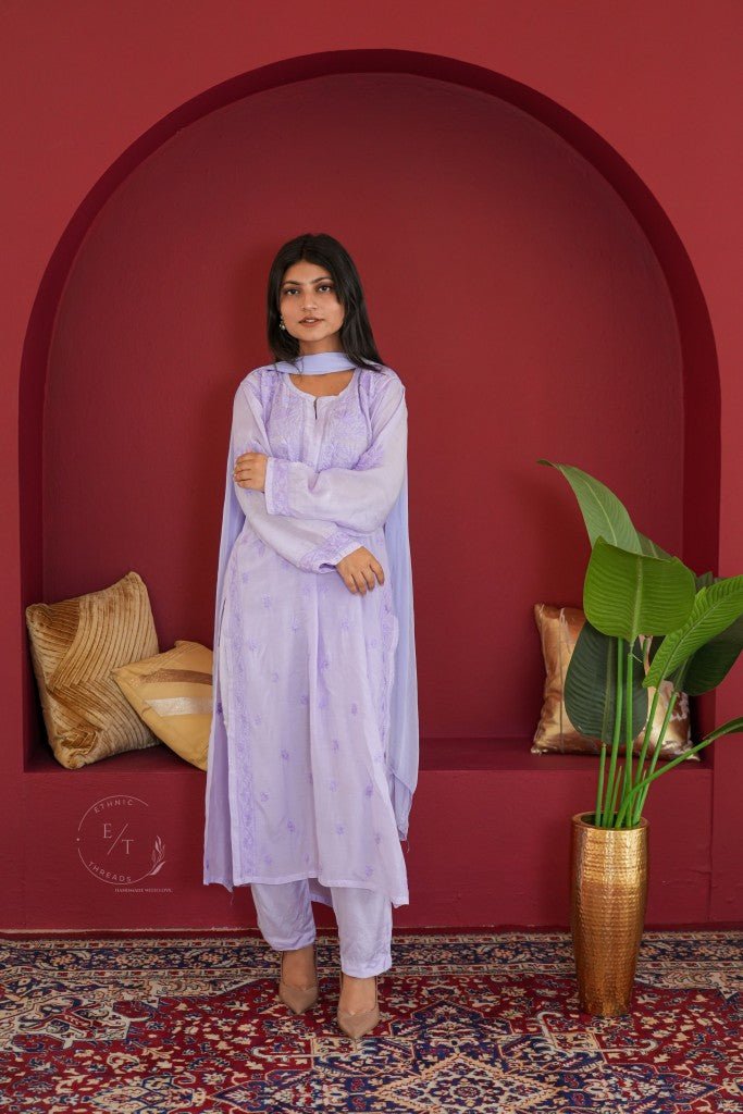 Hayat Chikankari muslin silk Kurti in Lavender