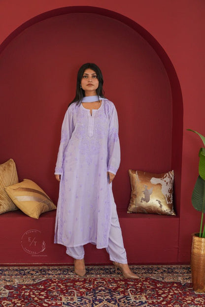 Hayat Chikankari muslin silk Kurti in Lavender