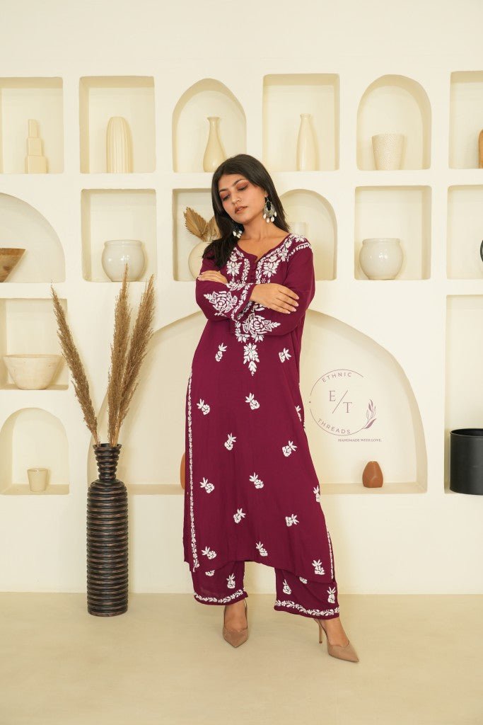 Miraya Chikankari modal set in Wine