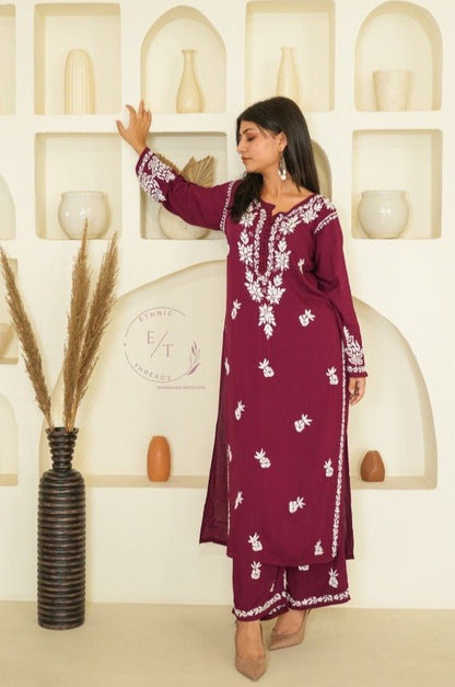 Miraya Chikankari modal set in Wine